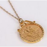 Sovereign necklace, the Elizabeth II 1979 Sovereign within a 9 carat gold mount and chain, gross