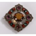 Scottish brooch, with agates and cabochon cut stones, registration mark to the back, 50mm diameter