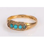 Victorian 15 carat gold turquoise set ring, with turquoise set to the head, ring size J1/2