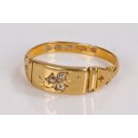 18 carat gold diamond set ring, with three diamonds to the head, ring size N1/2