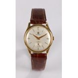 Buren 18 carat gold cased gentleman's wristwatch, the signed silver dial with Arabic and baton