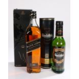 Johnnie Walker Black Label Whisky, 40% 70cl, together with Glenfiddich single malt whisky aged 12
