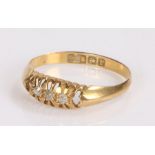 18 carat gold diamond set ring, with three diamonds to the head, ring size P