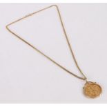 Sovereign necklace, the Edward VII 1910 Sovereign within a 9 carat gold mount and chain, gross