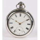 Victorian silver pair case pocket watch by Waltham, the cases London 1883, the white enamel dial