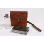 Early 20th Century hunting case, consisting of sandwich tin and hip flask, housed in a brown leather