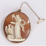 19th Century cameo brooch, of a classical maiden pouring water above an eagle, 48mm diameter