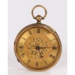 18 carat gold open face pocket watch by J & E Rhodes of Kendal, the gilt dial with Roman numerals