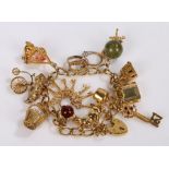 9 carat gold charm bracelet, attached with various charms, 48.1 grams