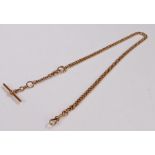 9 carat gold pocket watch chain, with T bar and clip end, 47cm long, 37.8g
