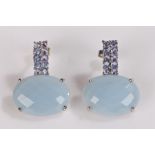 Pair of 9 carat gold opal and tanzanite earrings, with oval opals and tanzanite's set to the