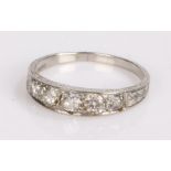 Platinum diamond ring, the head set with five round cut diamonds, ring size Q1/2