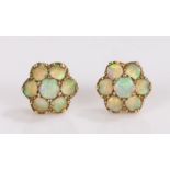 Pair of 9 carat gold opal set earrings, in the form of flower heads, 11mm diameter