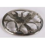 Georg Jensen silver brooch, with central depiction of a bird of paradise with wings spread,