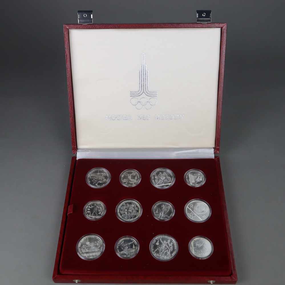 Satz von 28 Silbermünzen "XXII. Olympische Sommerspiele 1980 in Moskau" - Russland, Silber 900/1000, - Image 2 of 6