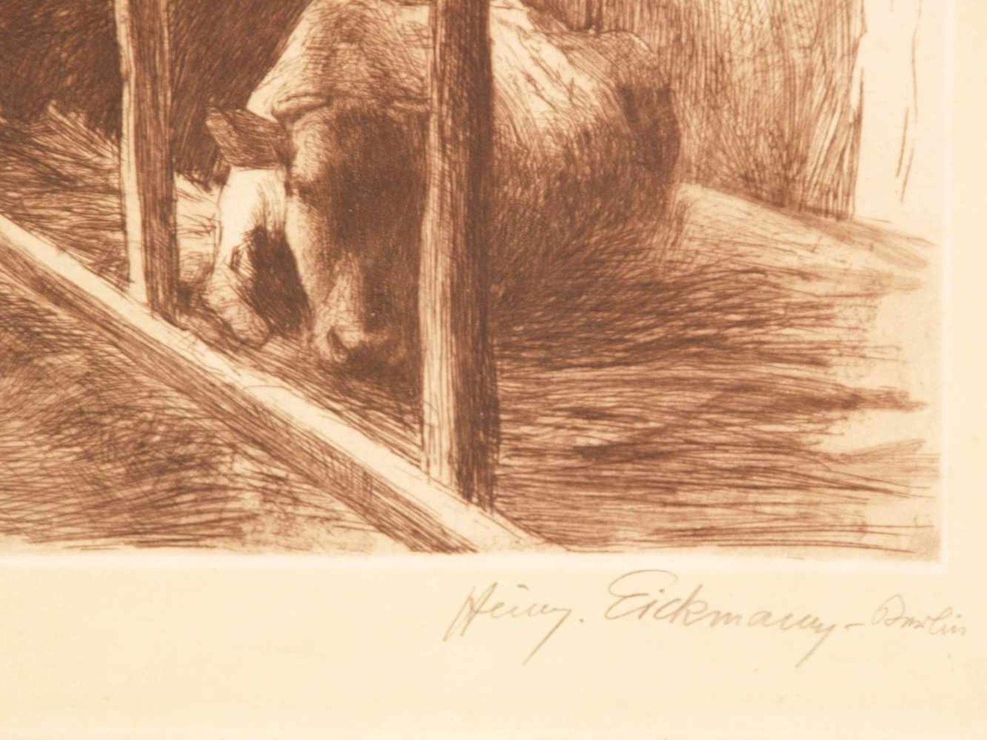 Eickmann, Heinrich (1870 Nienhausen bei Lübeck-1911 Berlin) - "Im Kuhstall", Originalradierung, - Bild 3 aus 5