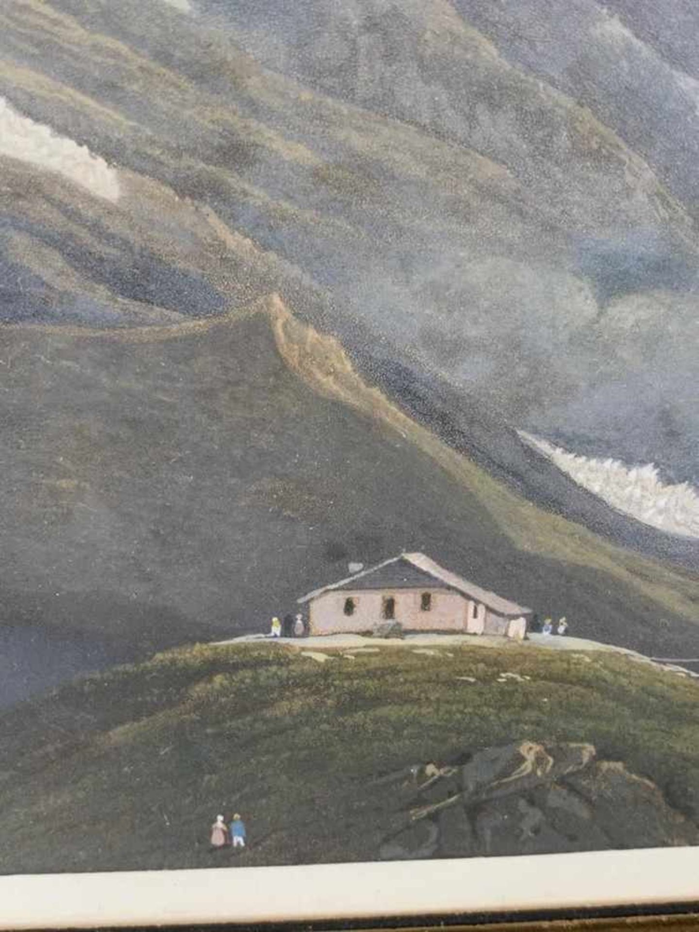 Bleuler (19.Jh.) - Blick auf Gebirgstal mit Hütte und Personenstaffage, gouachierte Lithografie, - Bild 3 aus 5