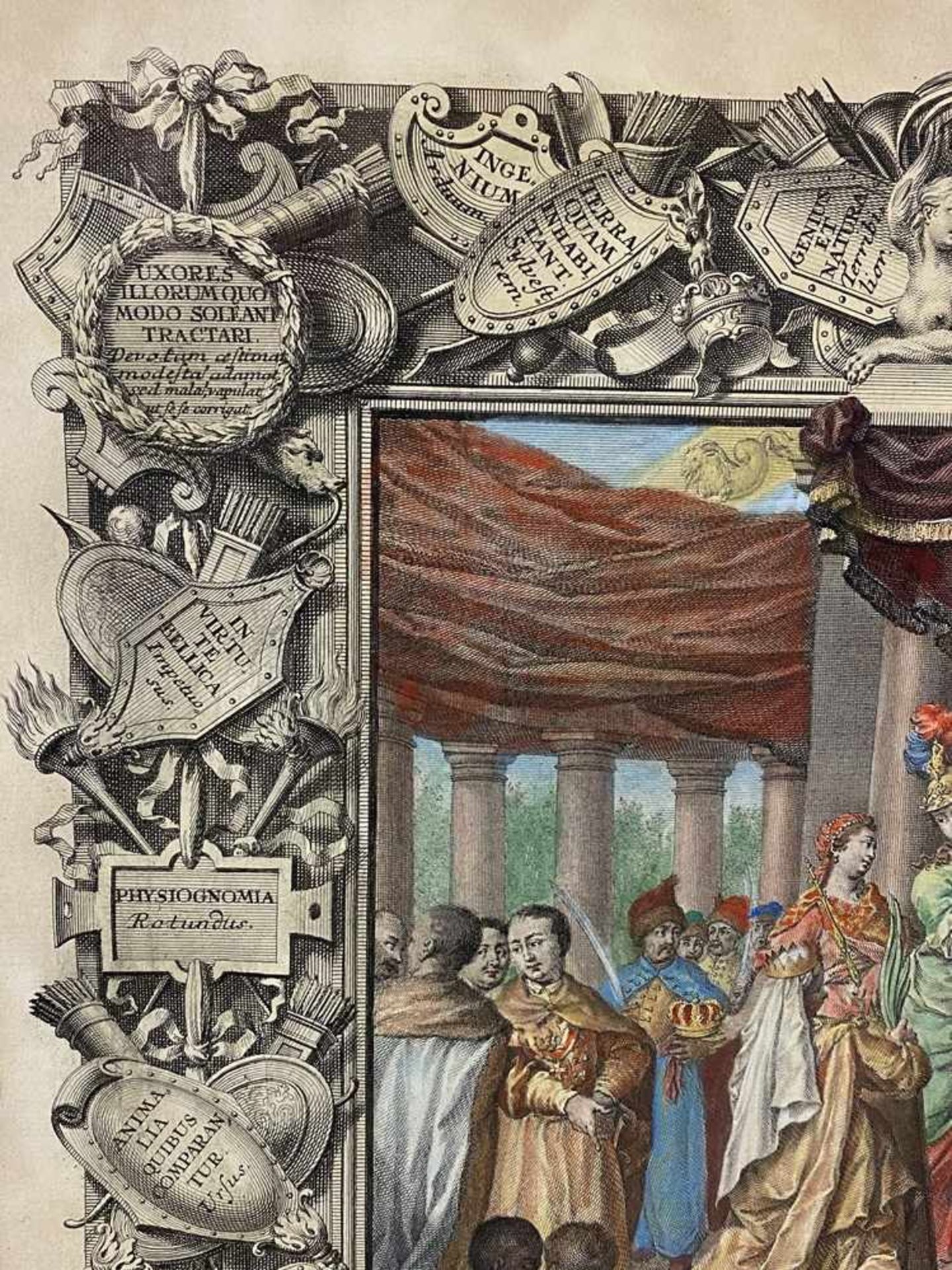 "Polonus" - vielfigurige allegorische Darstellung von Polen, mit Wappen bekrönt, von Kartuschen - Bild 7 aus 8