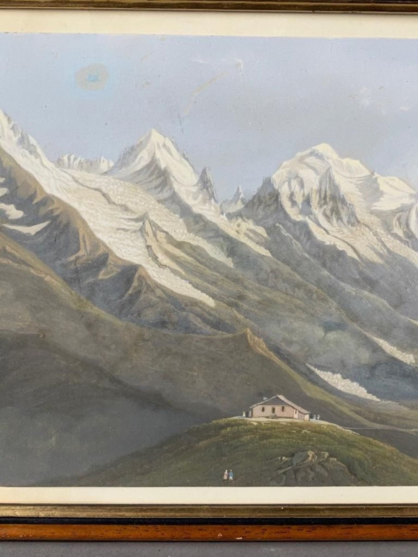 Bleuler (19.Jh.) - Blick auf Gebirgstal mit Hütte und Personenstaffage, gouachierte Lithografie, - Bild 2 aus 5