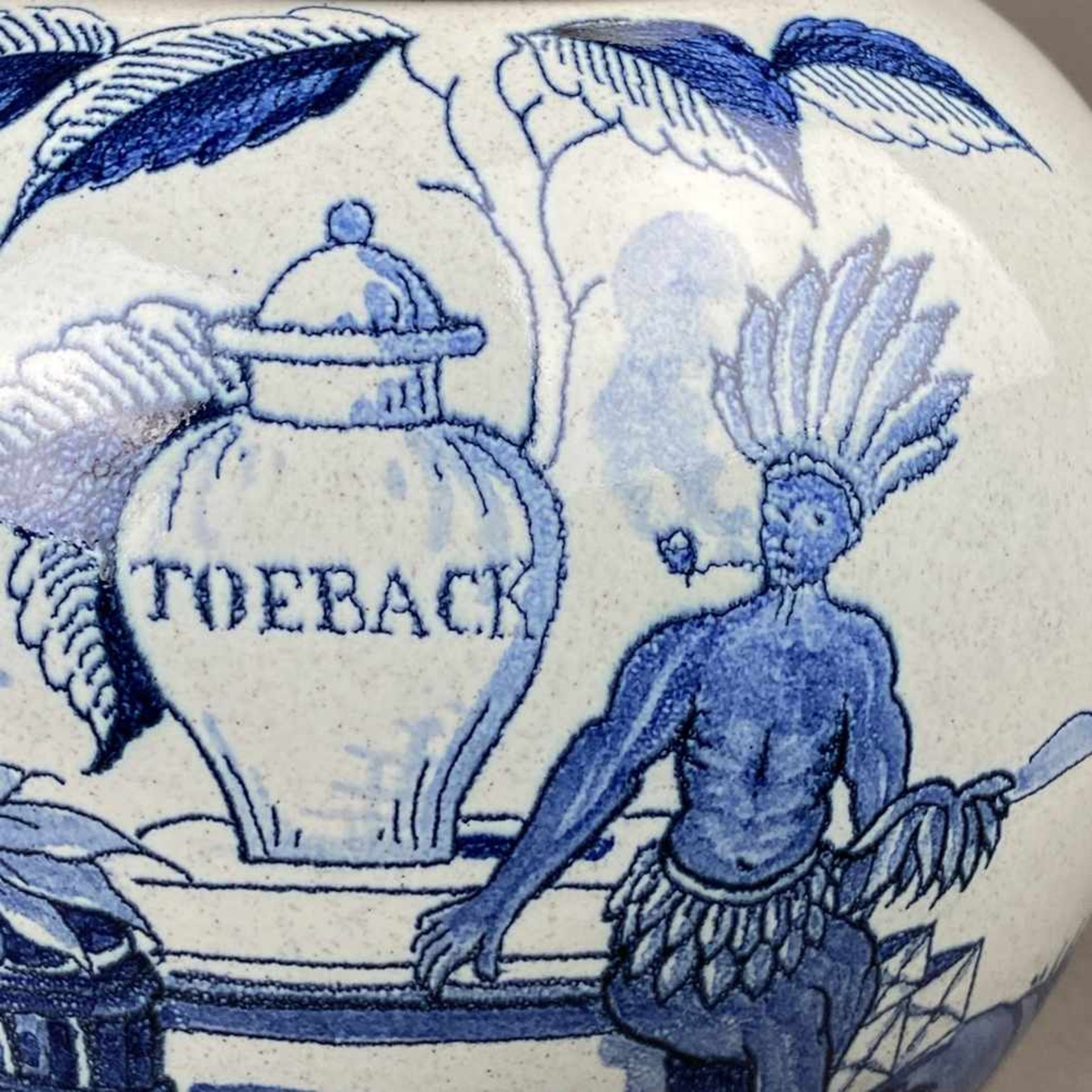 Tabaktopf - Holland, Keramik, blauer Dekor mit Aufschrift "Toeback", mit passendem Stöpsel und - Bild 5 aus 9