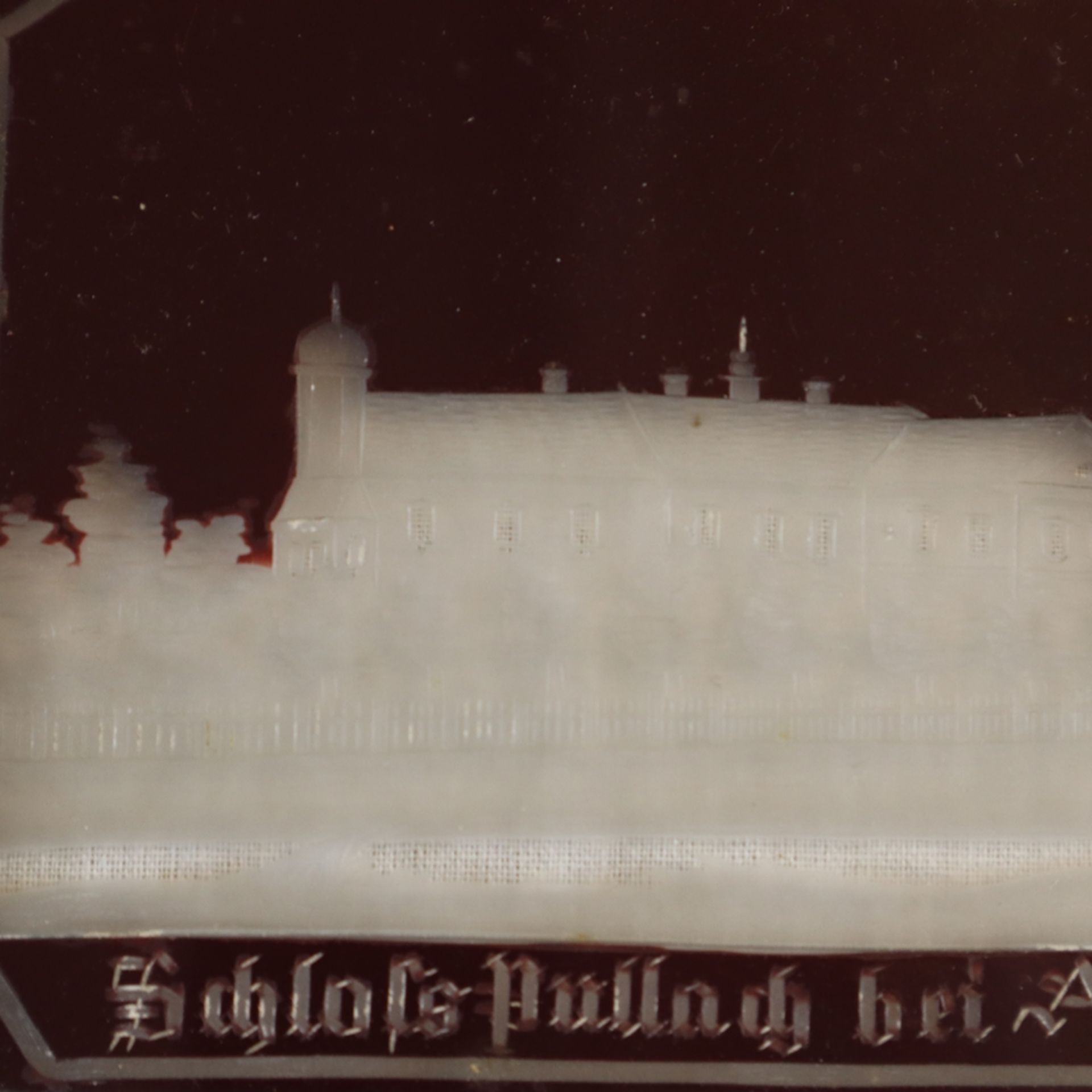 Glasbild - Mitte 19.Jh., Bleiverglasung, zentral "Schloss Pullach bei Aibling", Klarglas rot - Bild 3 aus 4