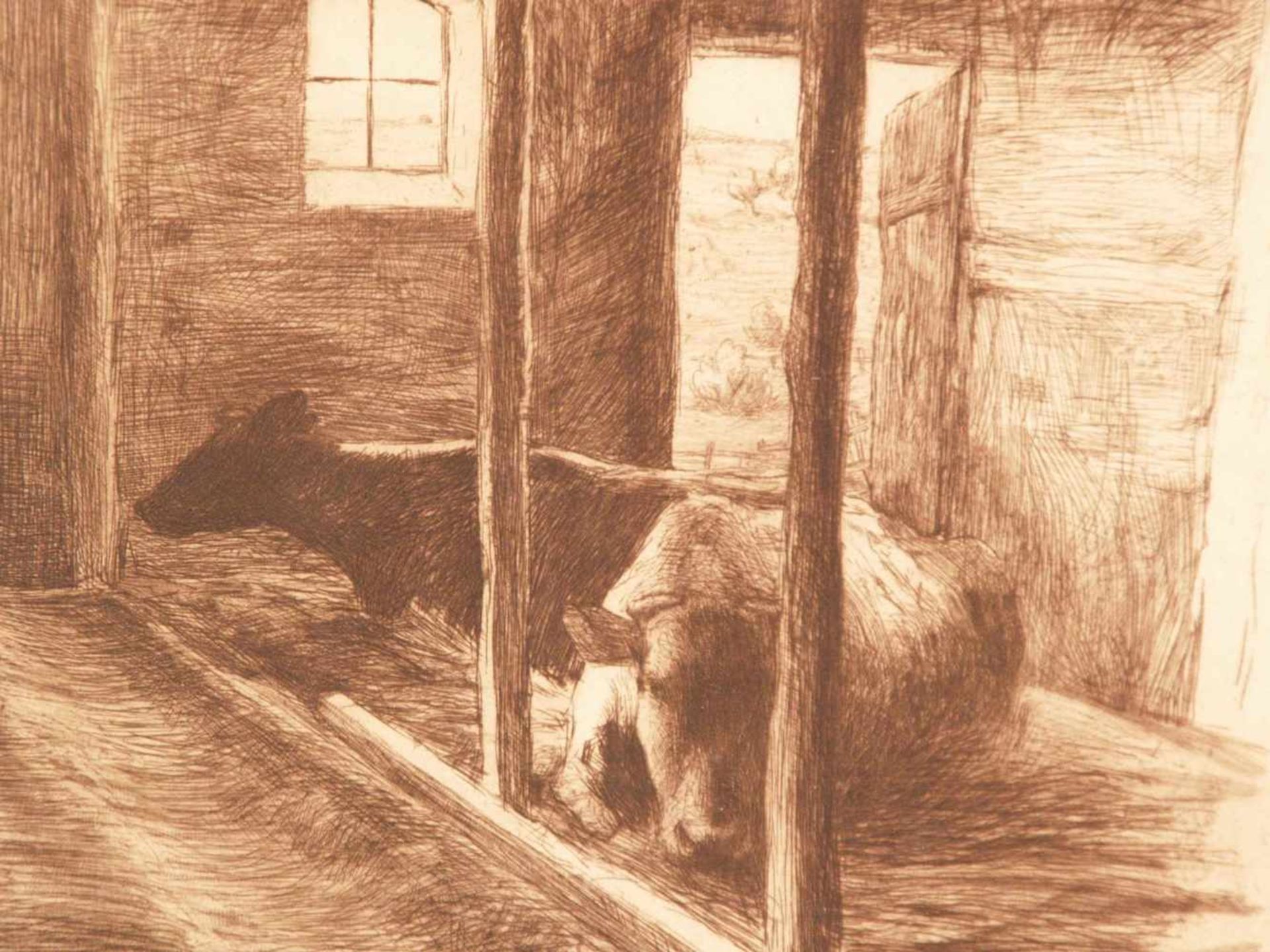 Eickmann, Heinrich (1870 Nienhausen bei Lübeck-1911 Berlin) - "Im Kuhstall", Originalradierung, - Bild 5 aus 5