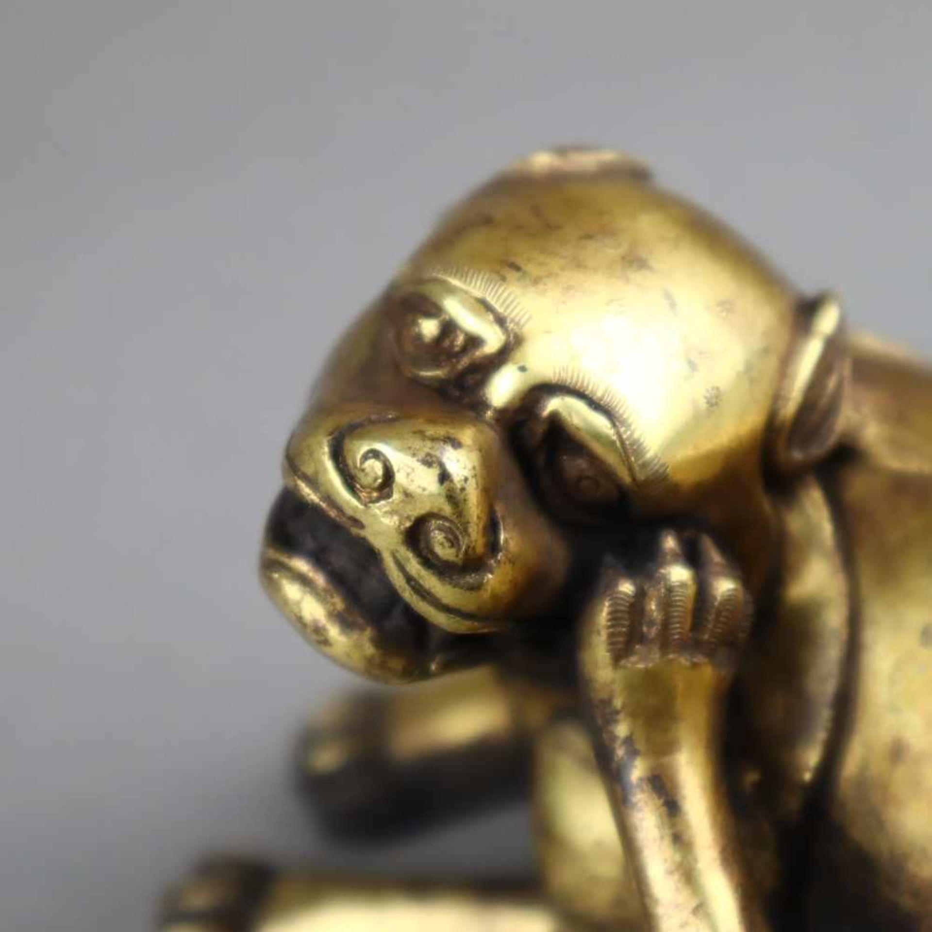 Bixie - China, Qing-Dynastie, Bronze-Hohlguss vergoldet, ziergraviert, Vergoldung teils berieben, - Bild 4 aus 8