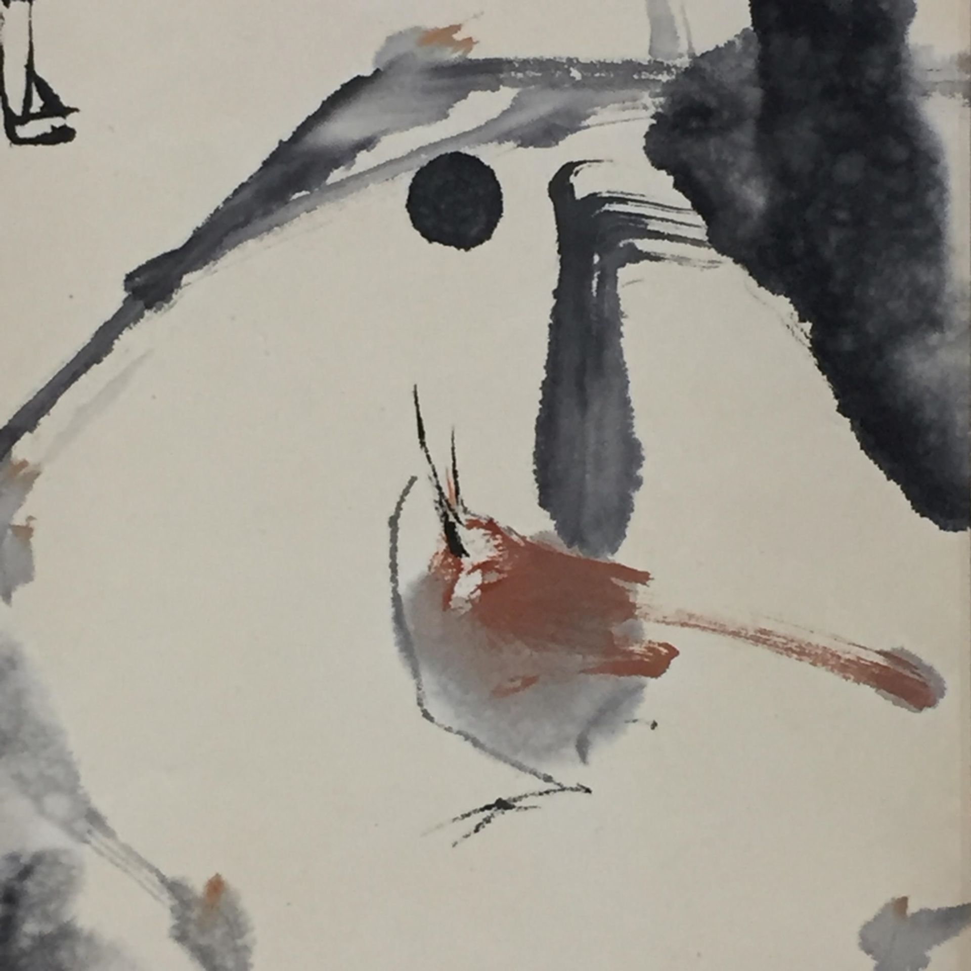Chinesisches Rollbild - Blühender Baumzweig über felsigem Grund mit Vogelpaar, leichte Farben und - Bild 3 aus 13