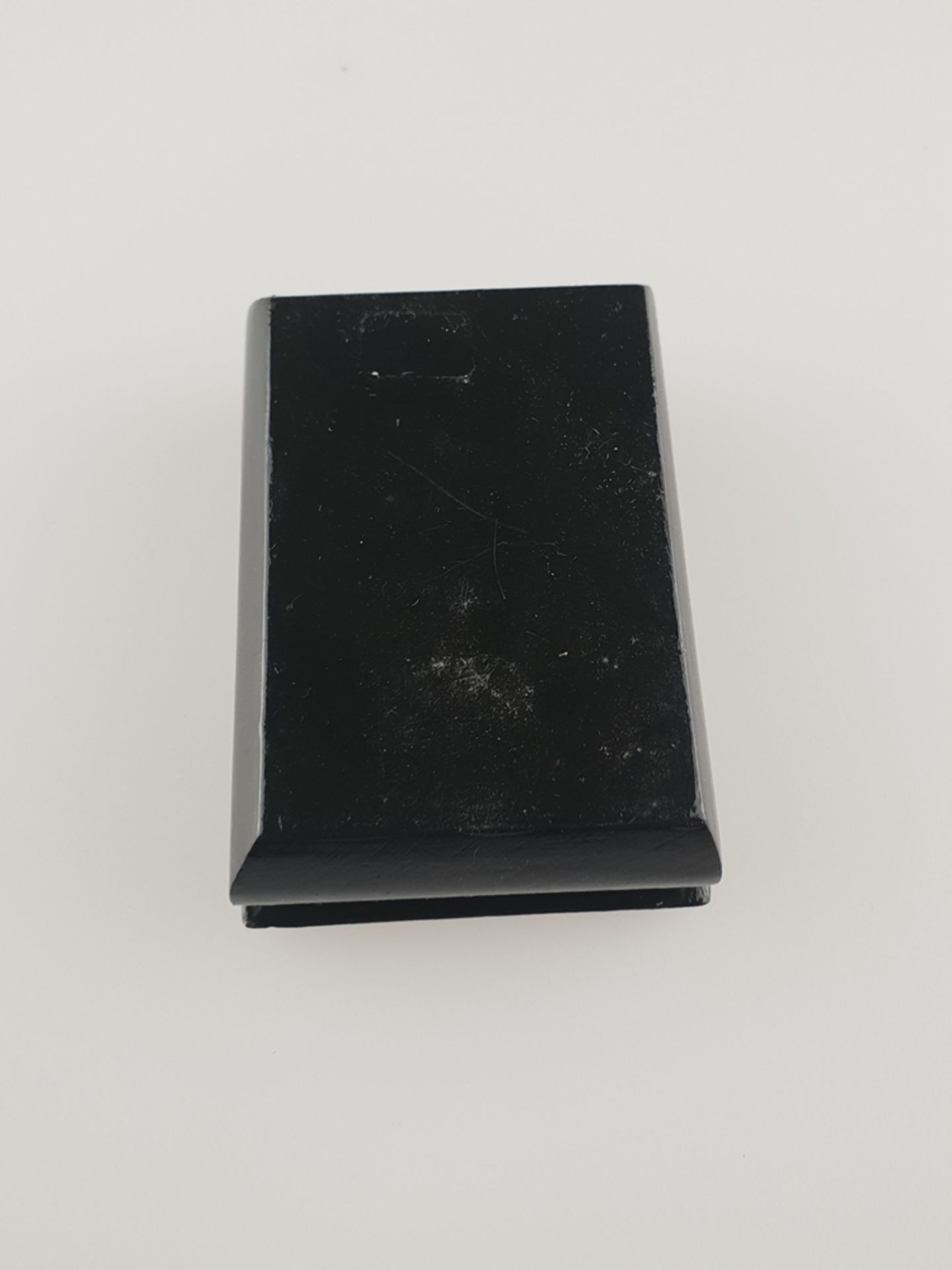 Russische Lackdose - Palech, 20. Jh., rechteckige Form, Holz, schwarz lackiert, Deckel polychrom - Bild 5 aus 5