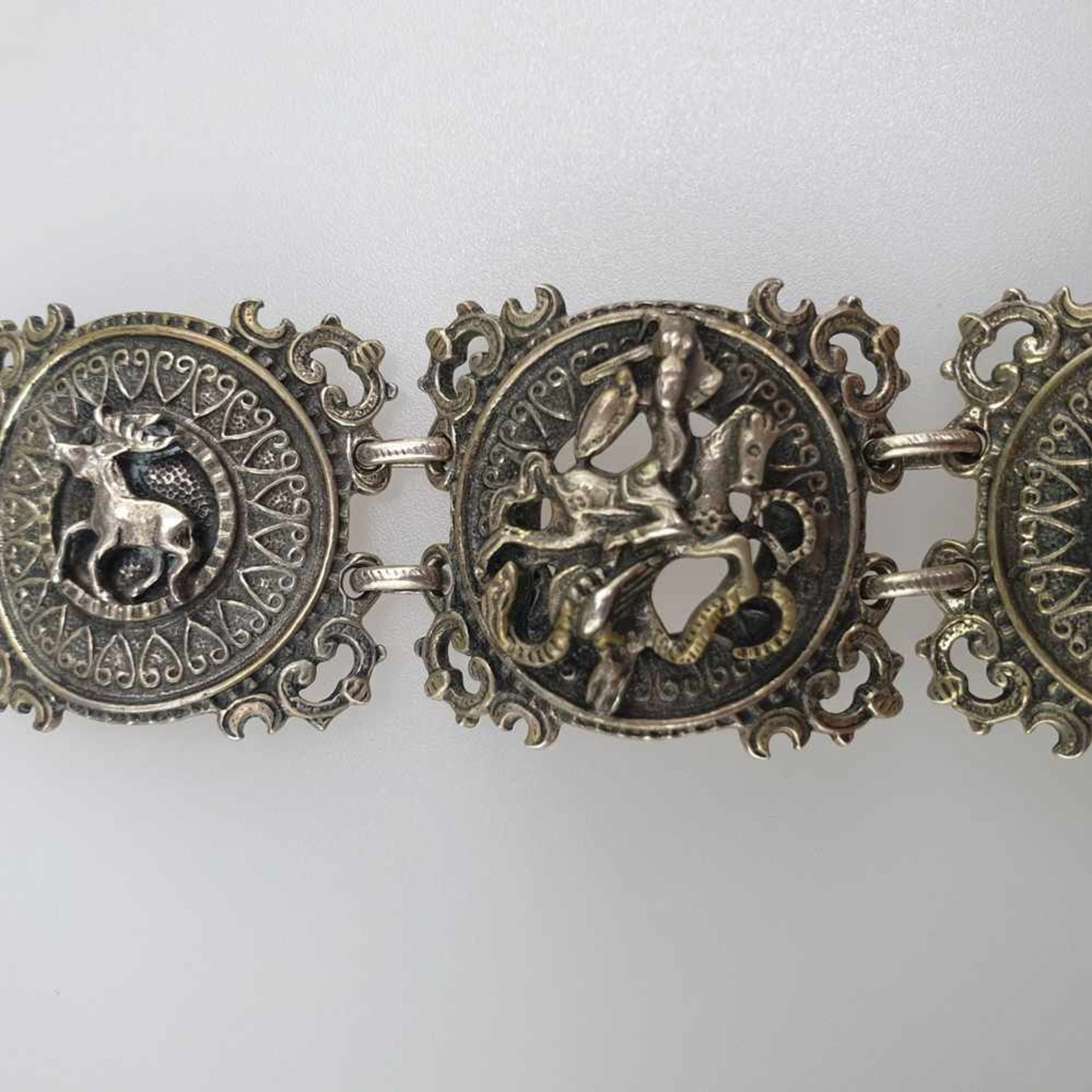 Jagdarmband - Silber, '925' gestempelt, 5 filigran gearbeitete Glieder mit applizierten - Bild 3 aus 5