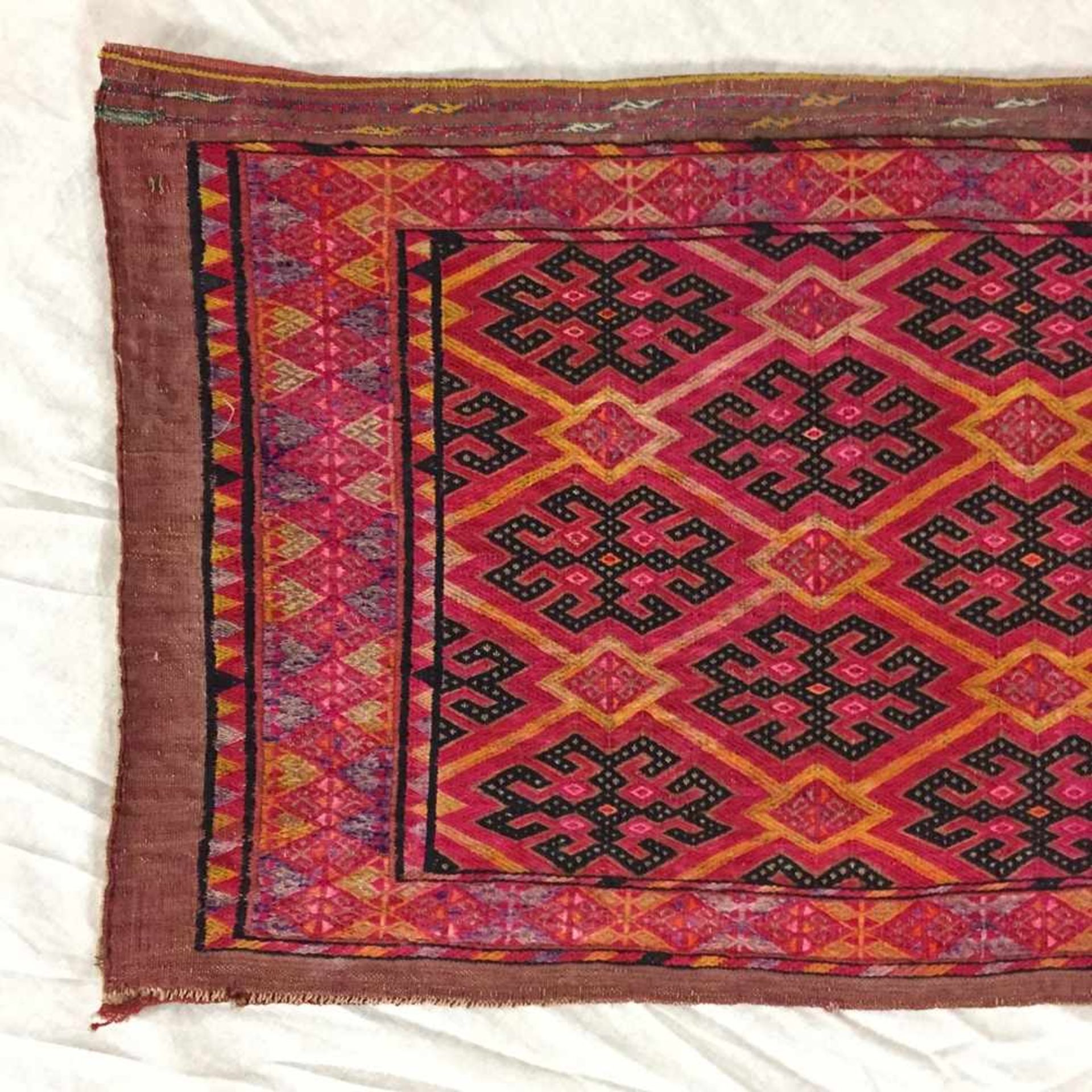 Yomut - Turkmenistan, wohl Taschenfront, Wolle und Seide, Rautenmuster mit hakenförmigen - Bild 2 aus 5
