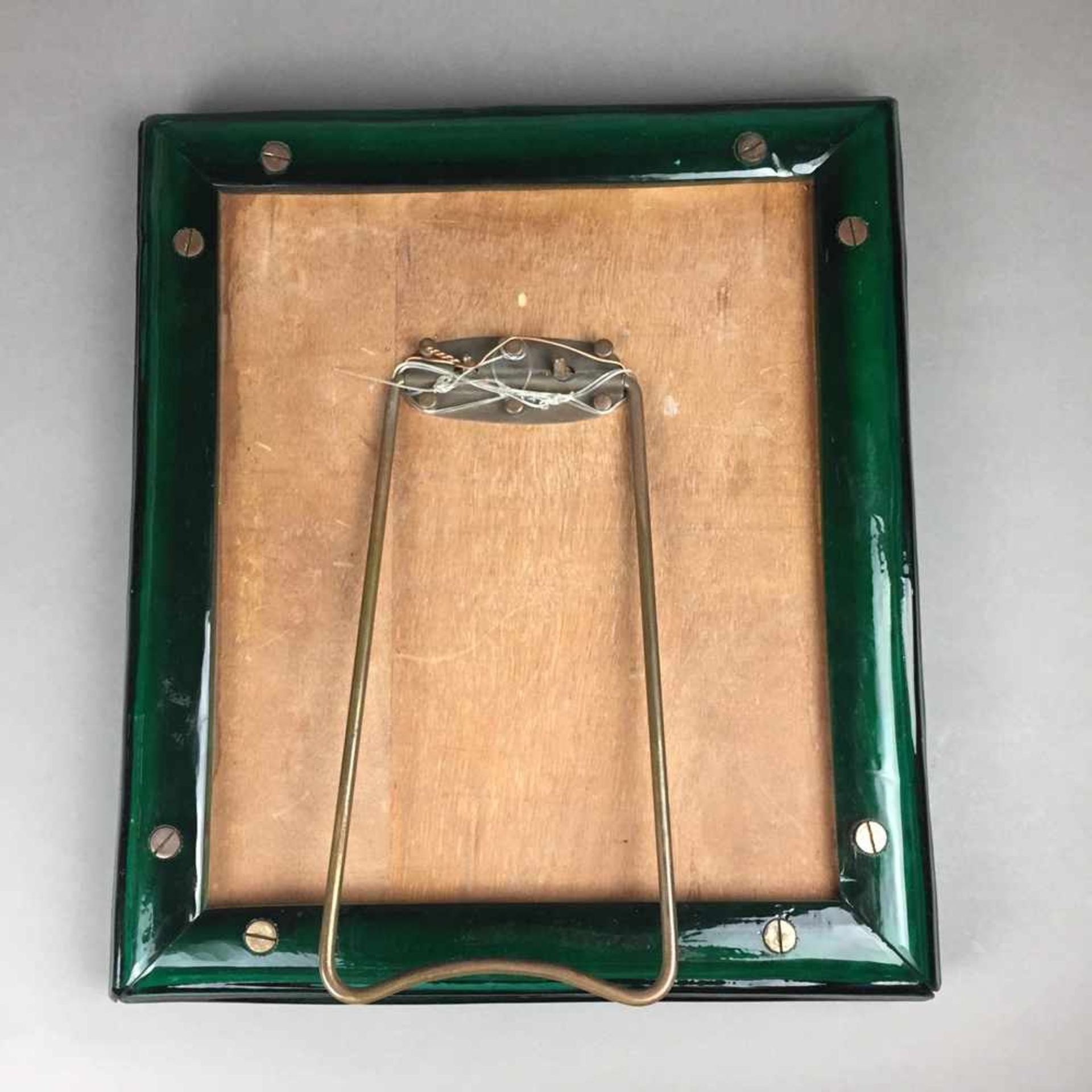 Tischspiegel - schwerer Standspiegel mit ausklappbarem Metallständer, grün getönter geriefelter - Bild 4 aus 4