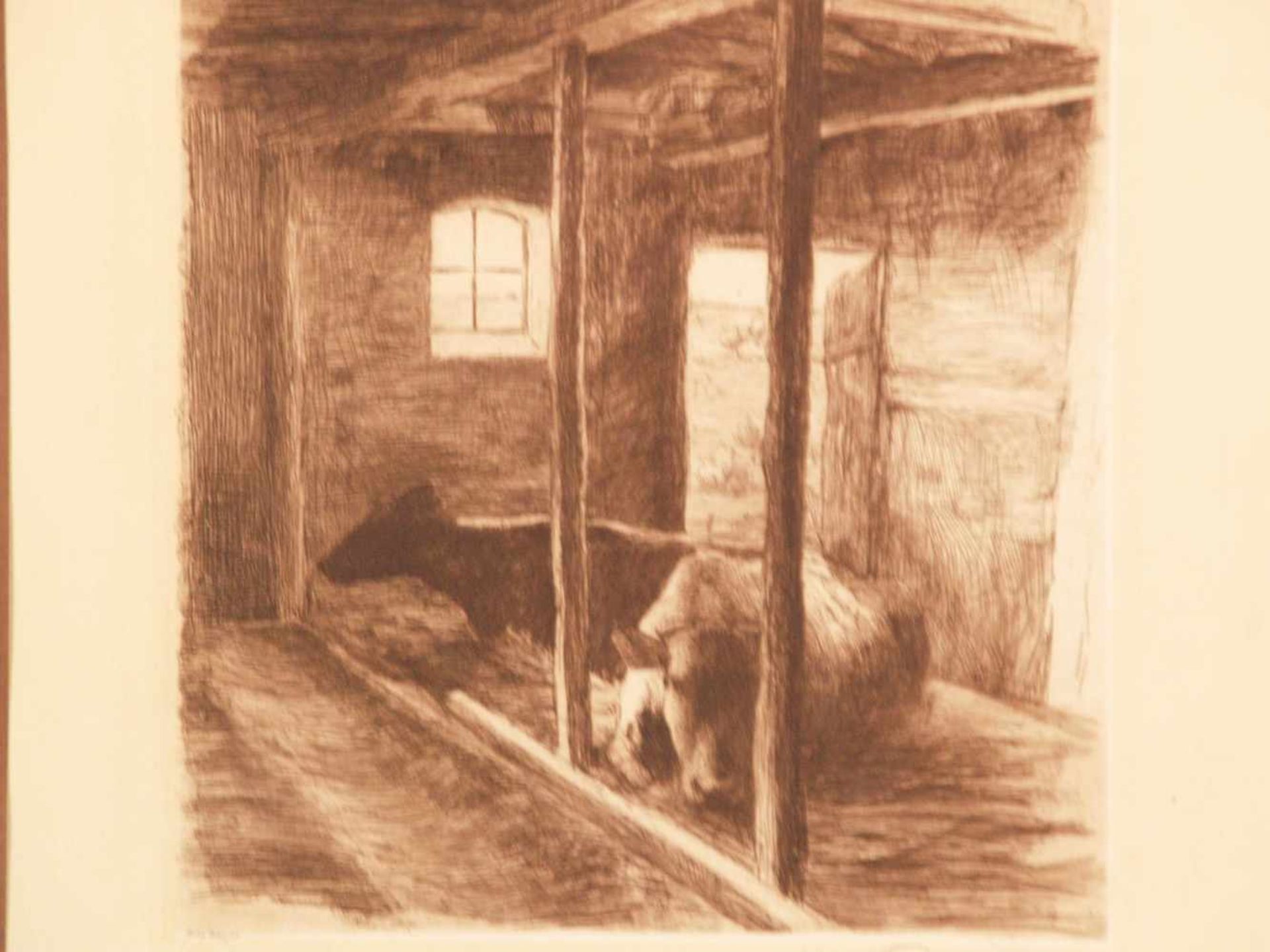 Eickmann, Heinrich (1870 Nienhausen bei Lübeck-1911 Berlin) - "Im Kuhstall", Originalradierung, - Bild 2 aus 5