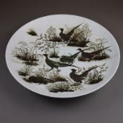 Große Platte - Royal Copenhagen, Porzellanplatte mit Fasanenmotiven in Dunkelbraun, aus der Diana-