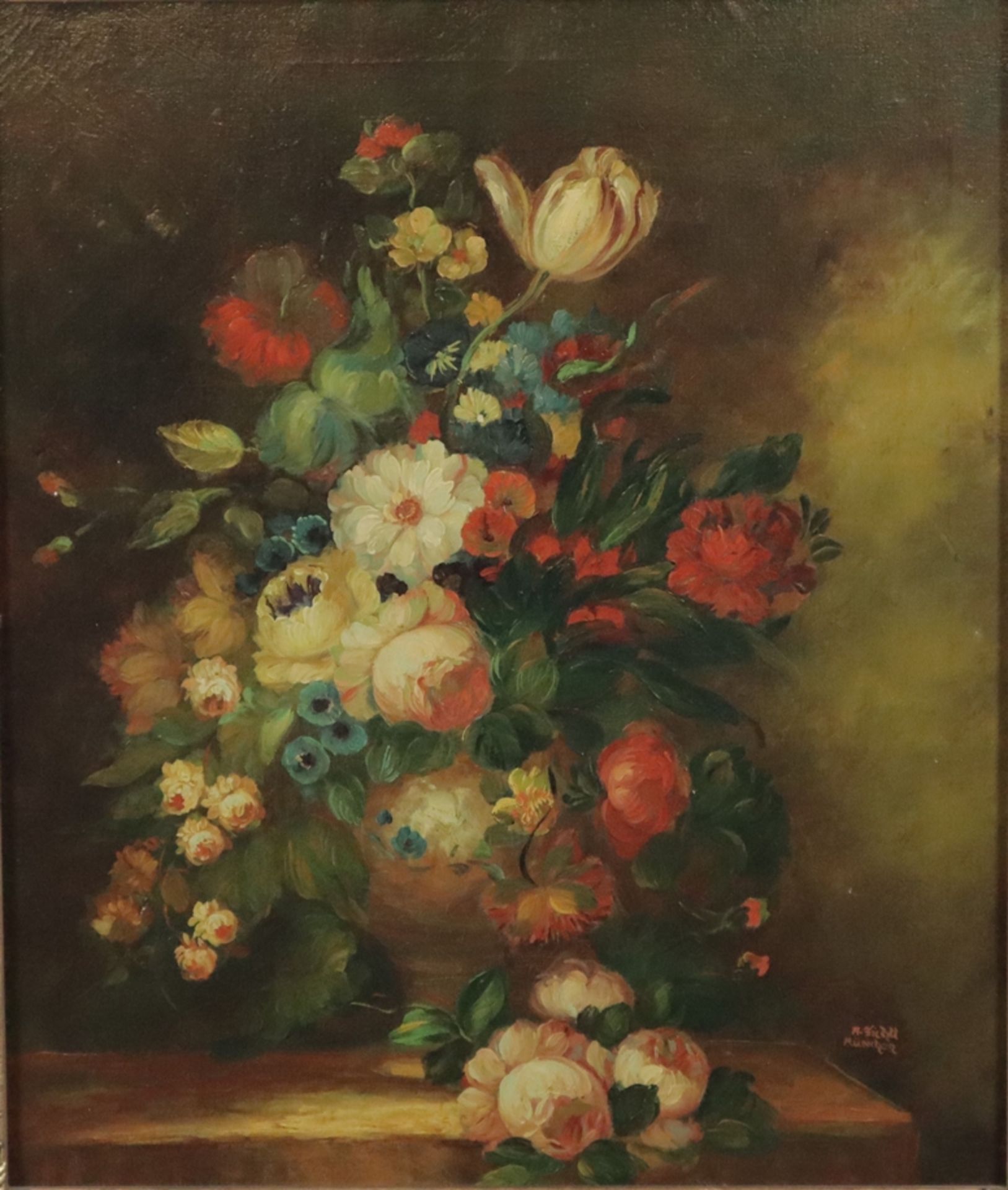 Fichtl, Anton (geb.1908 München) - Barockes Blumenstilleben in der Art von Rachel Ruysch, Öl auf
