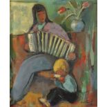 Blass, Rico (1908 Breslau -2002 Frankfurt ) - Musizierende Mutter mit Kind, Öl auf Leinwand, unten