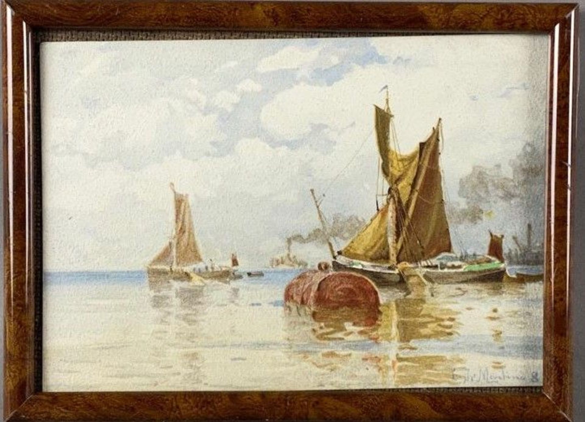 De Martino, Edoardo Federico (Meta 1838 - Londron 1912 ) - Segelboote im Hafen, Aquarell auf Papier,