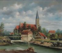 Fernholz, Eugen (1874-Münster-1935) - Ansicht von Telgte bei Münster, Öl auf Leinwand, unten links