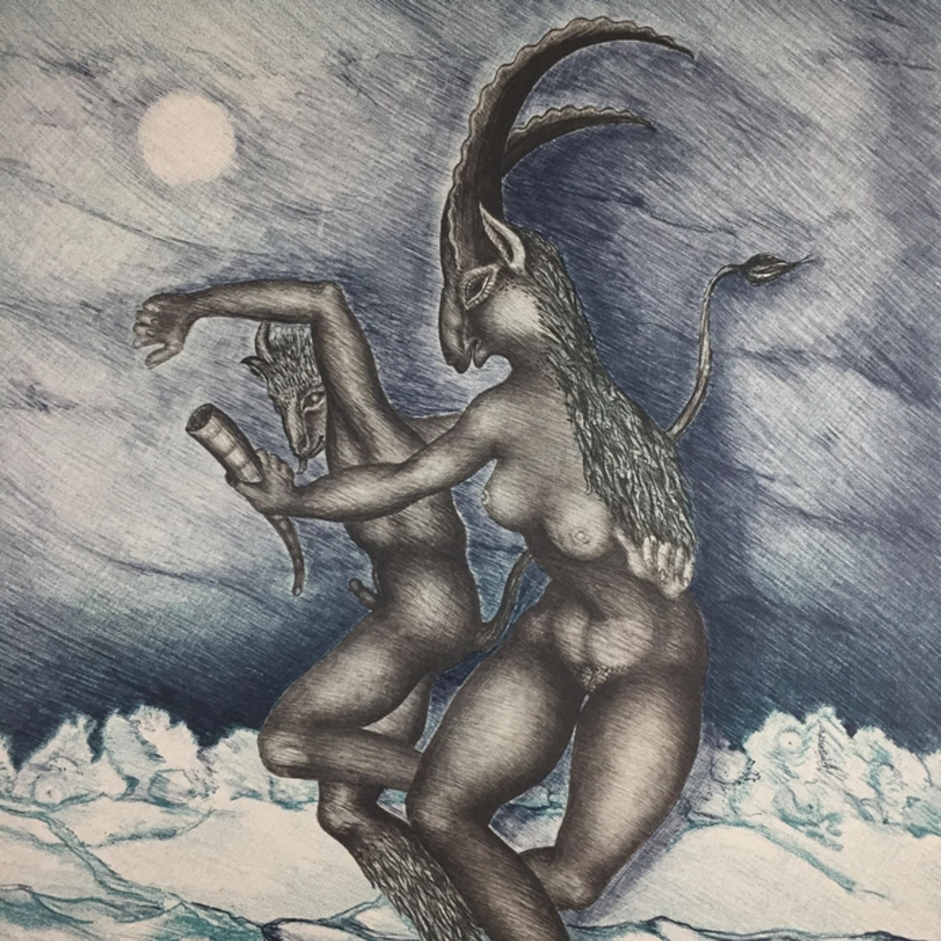 Repsch, Ernestine (* 1943) - "Satyr und Satyra", Farblithographie, unten rechts handsigniert und - Bild 2 aus 4