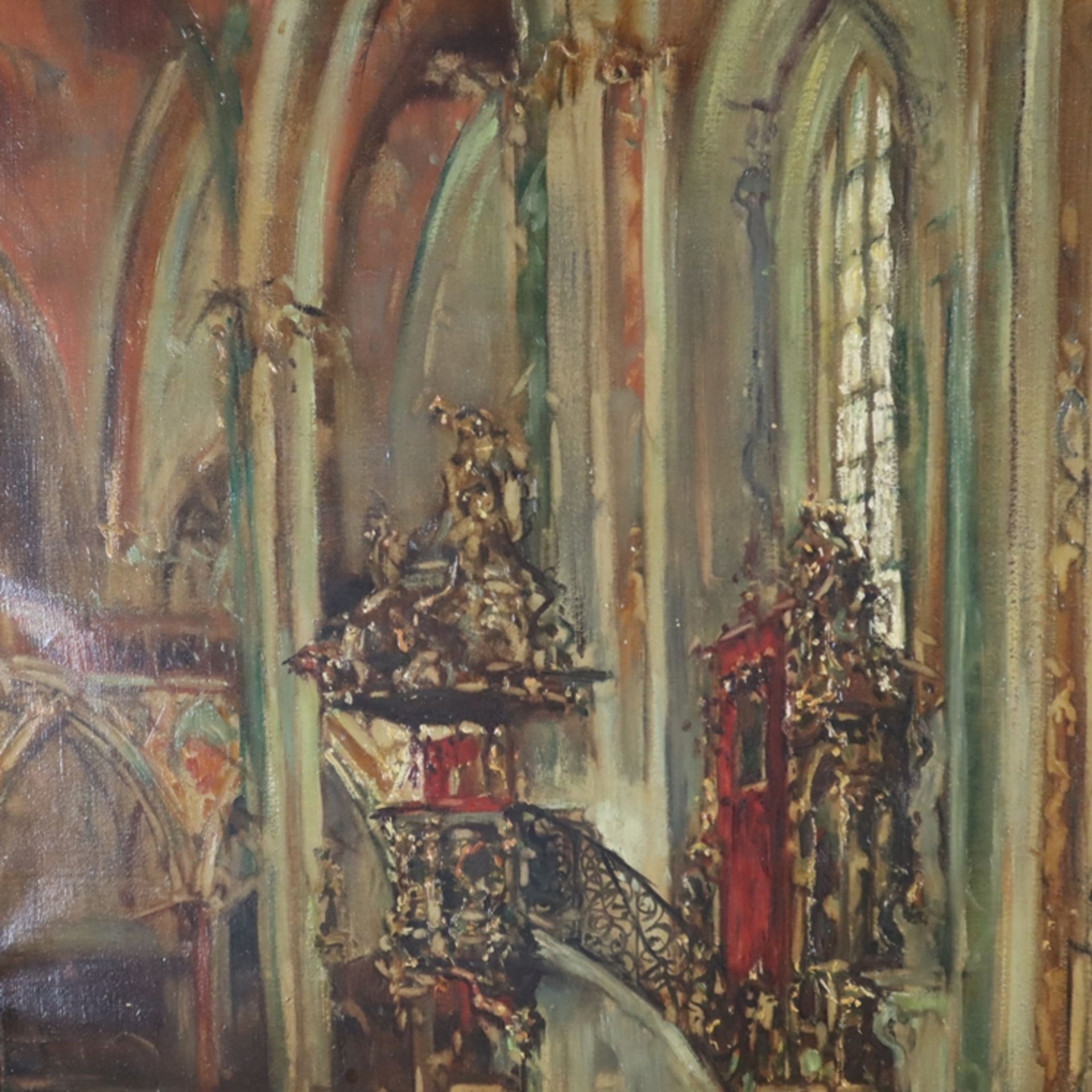 Hamel, Otto (1866 Erfurt - 1950 Lohr/Main) - Kircheninterieur, Öl auf Leinwand, rechts unten - Bild 2 aus 7