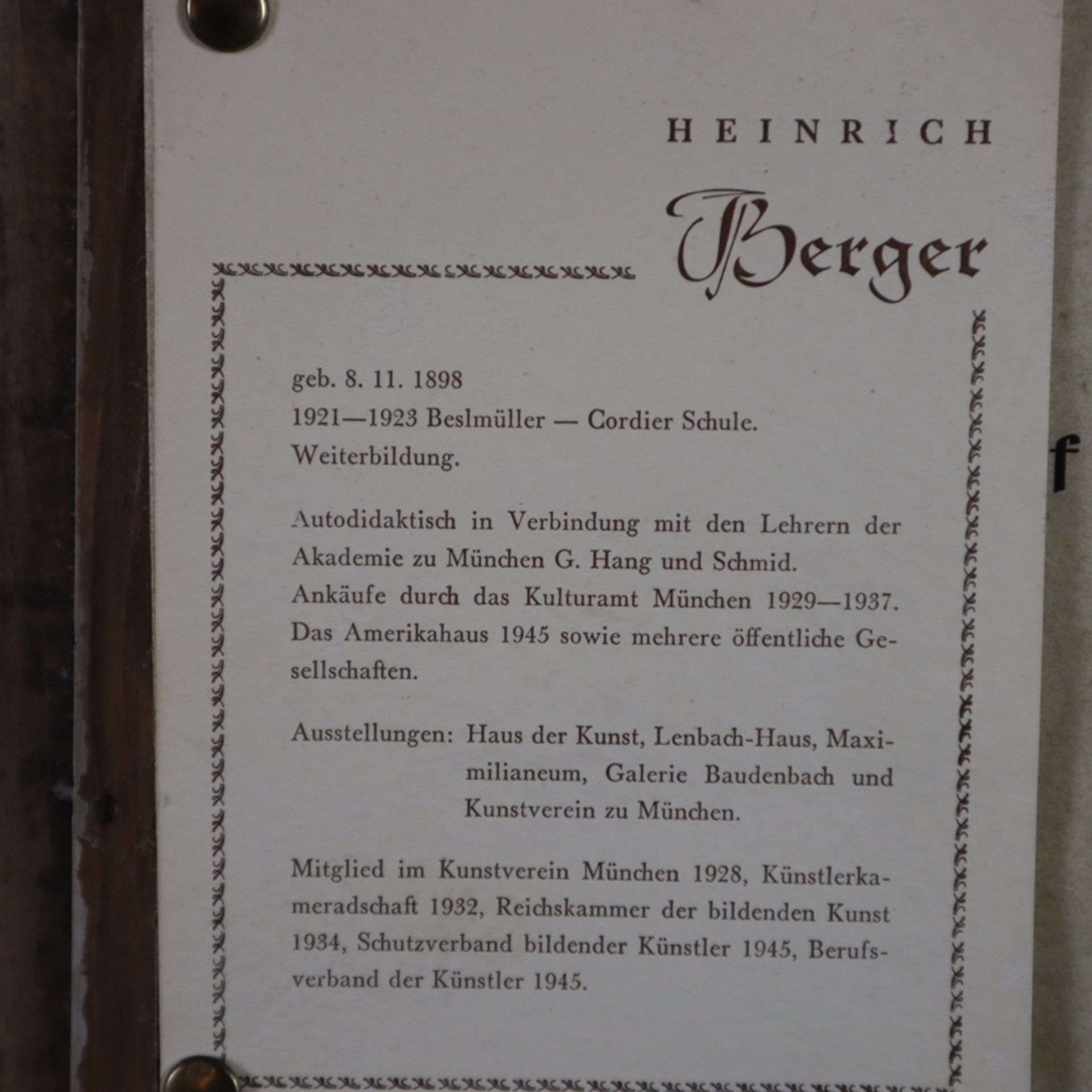 Berger, Heinrich (geb. 1898 München, Landschaftsmaler, Mitglied im Kunstverein München) - „Am - Bild 7 aus 7