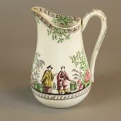 Fayence-Kanne - 18./19.Jh., heller Scherben, milchweiß glasiert, polychromer Chinoiserie-Dekor,