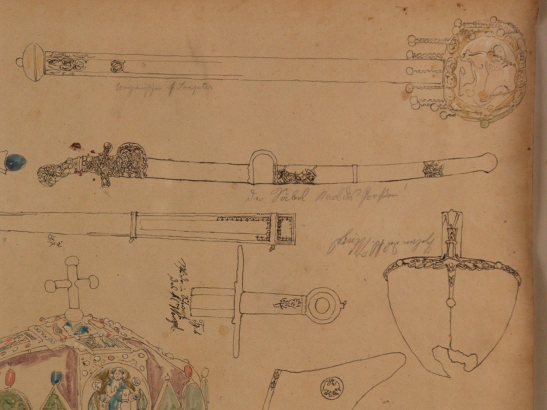 Hauschild, Wilhelm Ernst Ferdinand Franz (1827-1887) - Studienblatt zu Reichsinsignien, unter - Image 3 of 5