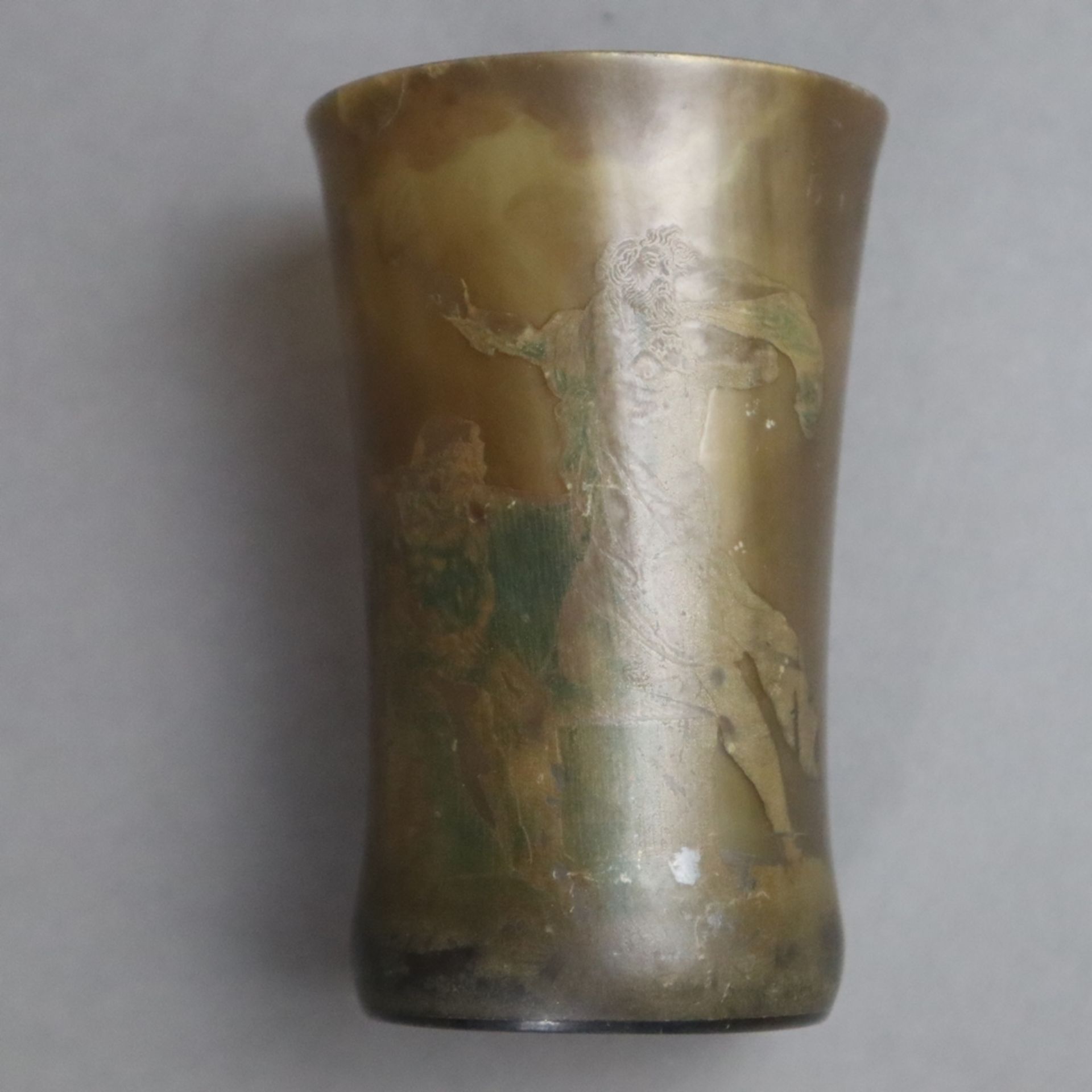 Horn-Becher - zylindrischer Becher mit leicht ausschwingender Lippe, bemalt, Dekor "Prometheus", - Bild 2 aus 6