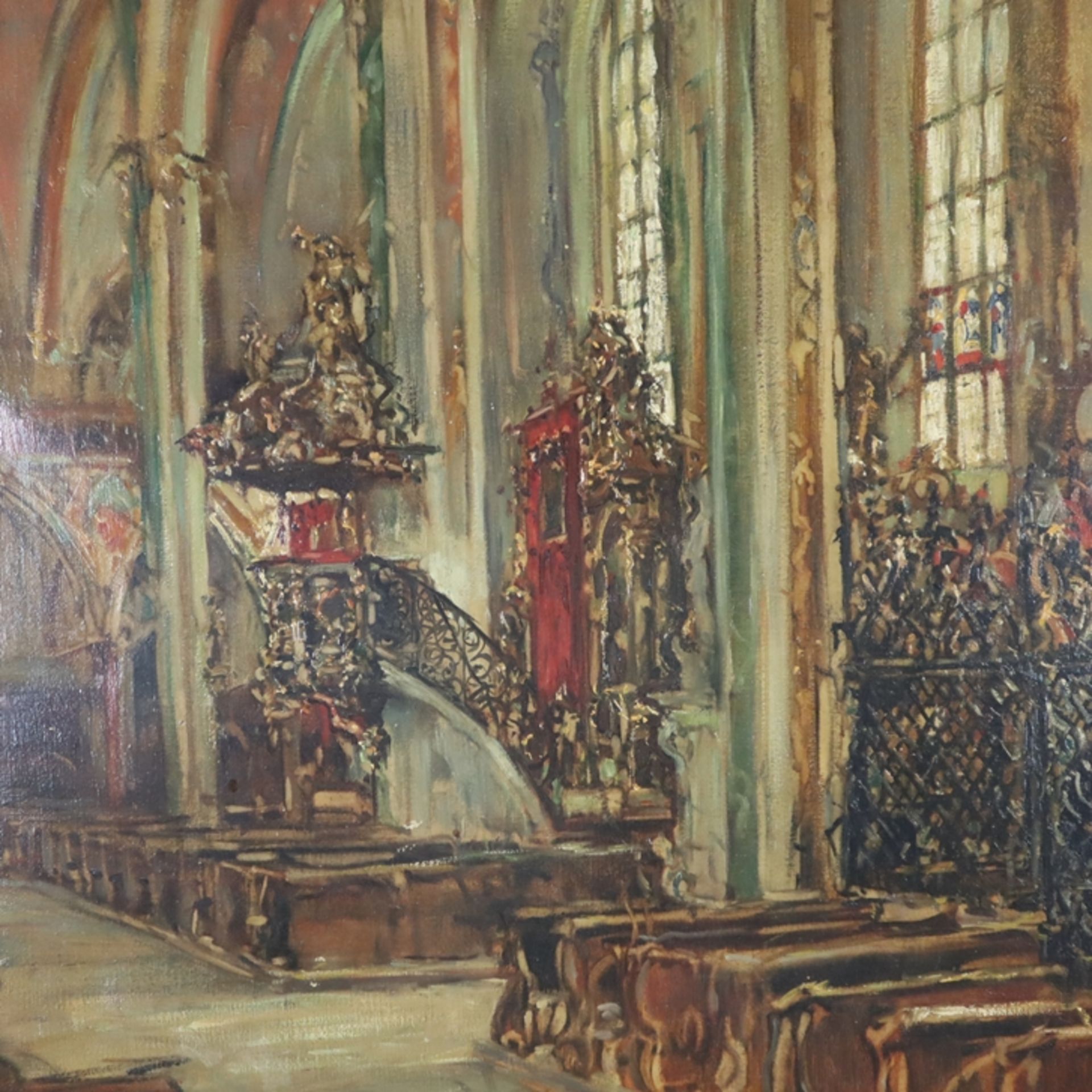 Hamel, Otto (1866 Erfurt - 1950 Lohr/Main) - Kircheninterieur, Öl auf Leinwand, rechts unten - Bild 3 aus 7