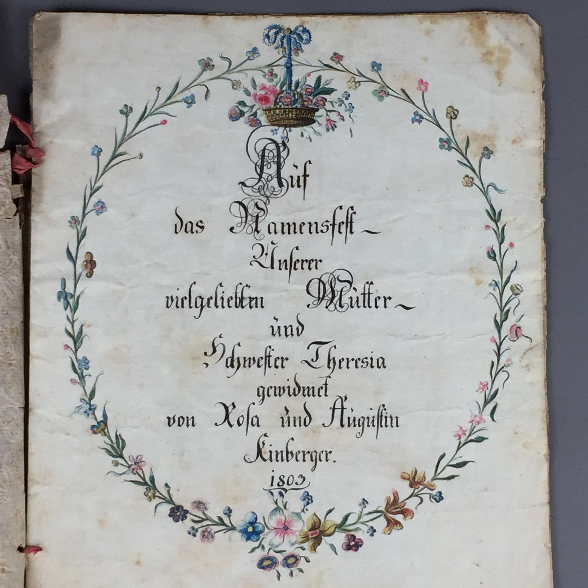 Alte Karte zum Namensfest - 1803 datiert, "Auf das Namensfest unserer vielgeliebten Mutter und