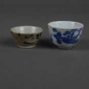 Zwei kleine Blau-Weiß Koppchen - China, Porzellan mit unterglasurblauer Bemalung, ungemarkt, 1x