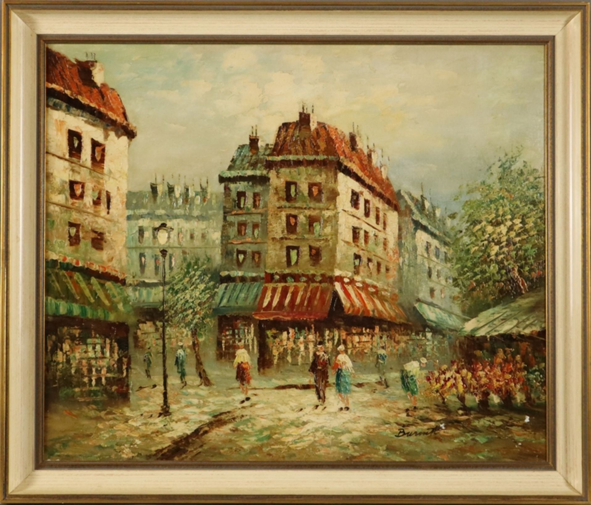 Burnett, Louis Anthony (1907 - 1999 / amerikanischer Maler) - Belebte Pariser Straßenszene, Öl auf