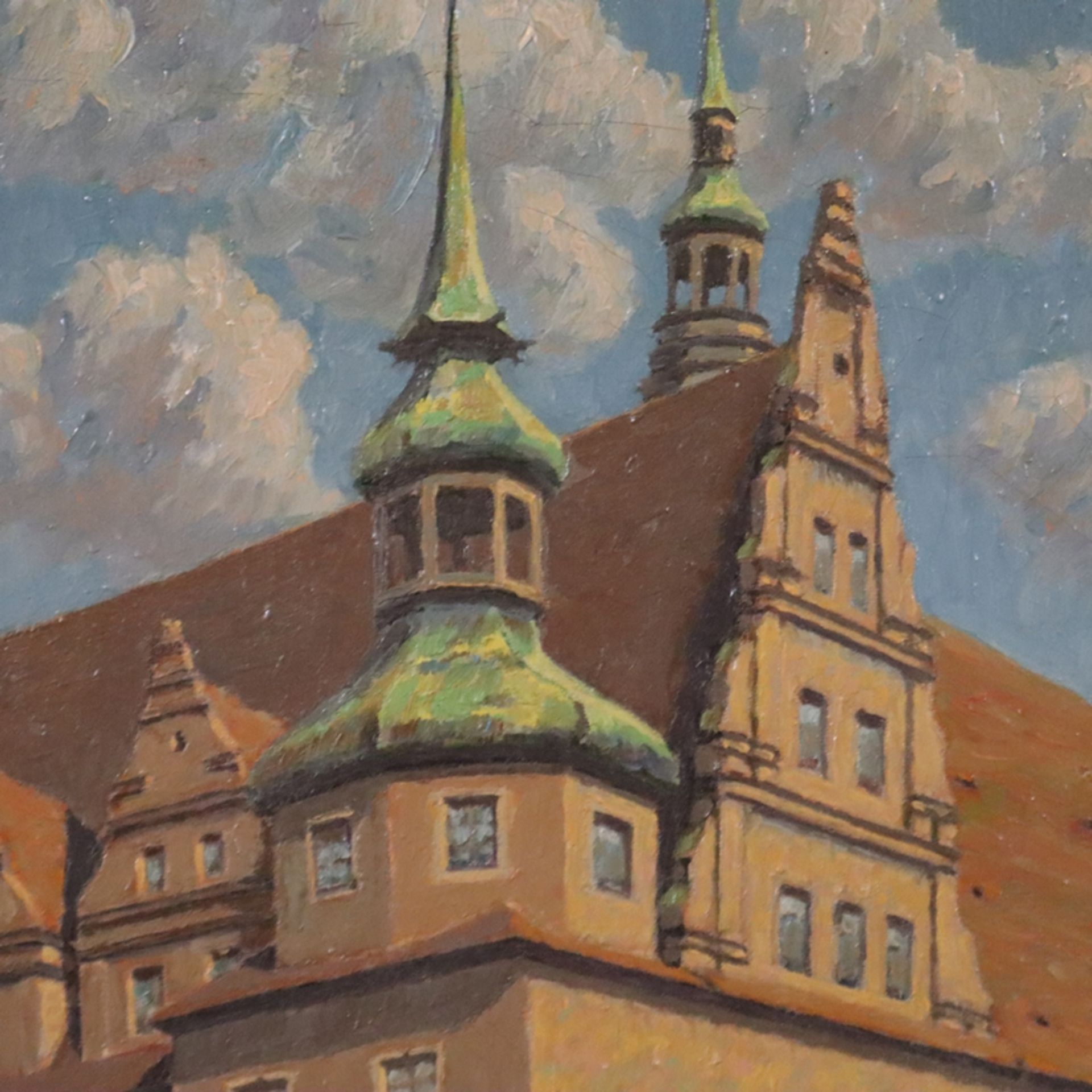 Hausdorff (20.Jh.) - Das Rathaus in Brieg, Öl auf Leinwand, unten rechts signiert "Hausdorff", - Bild 3 aus 9