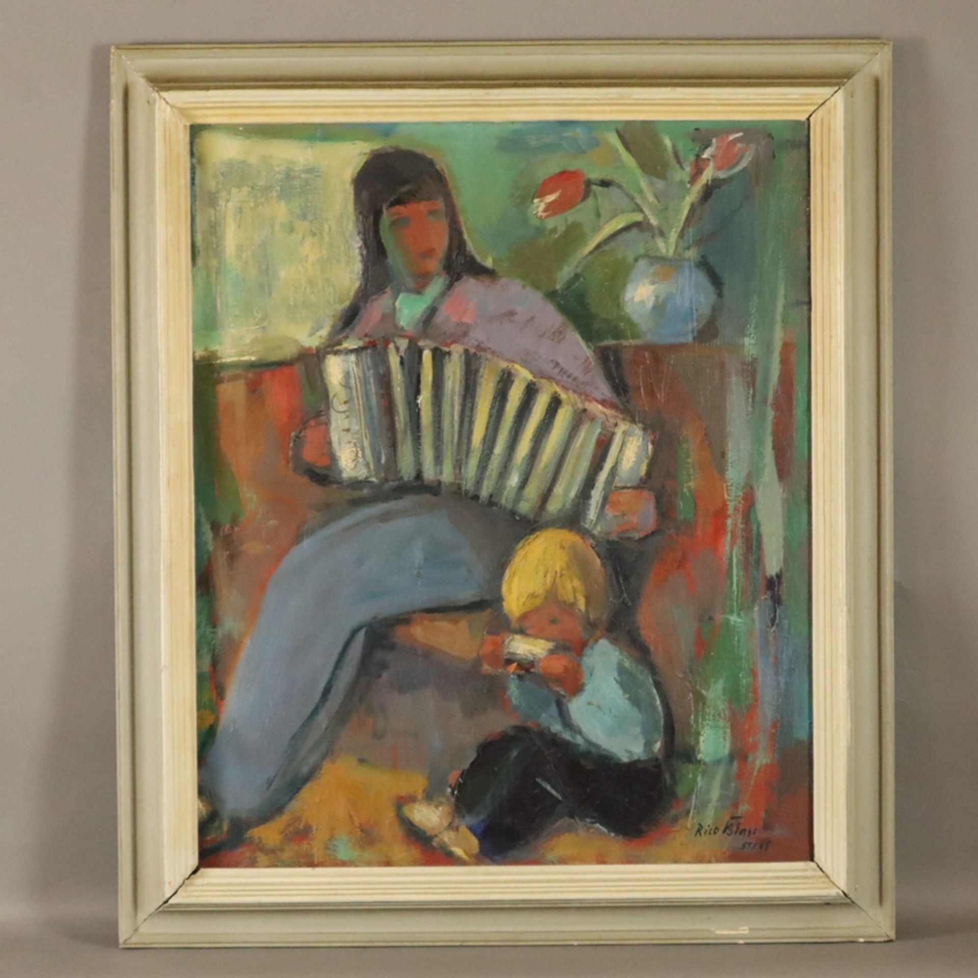 Blass, Rico (1908 Breslau -2002 Frankfurt ) - Musizierende Mutter mit Kind, Öl auf Leinwand, unten - Bild 9 aus 9